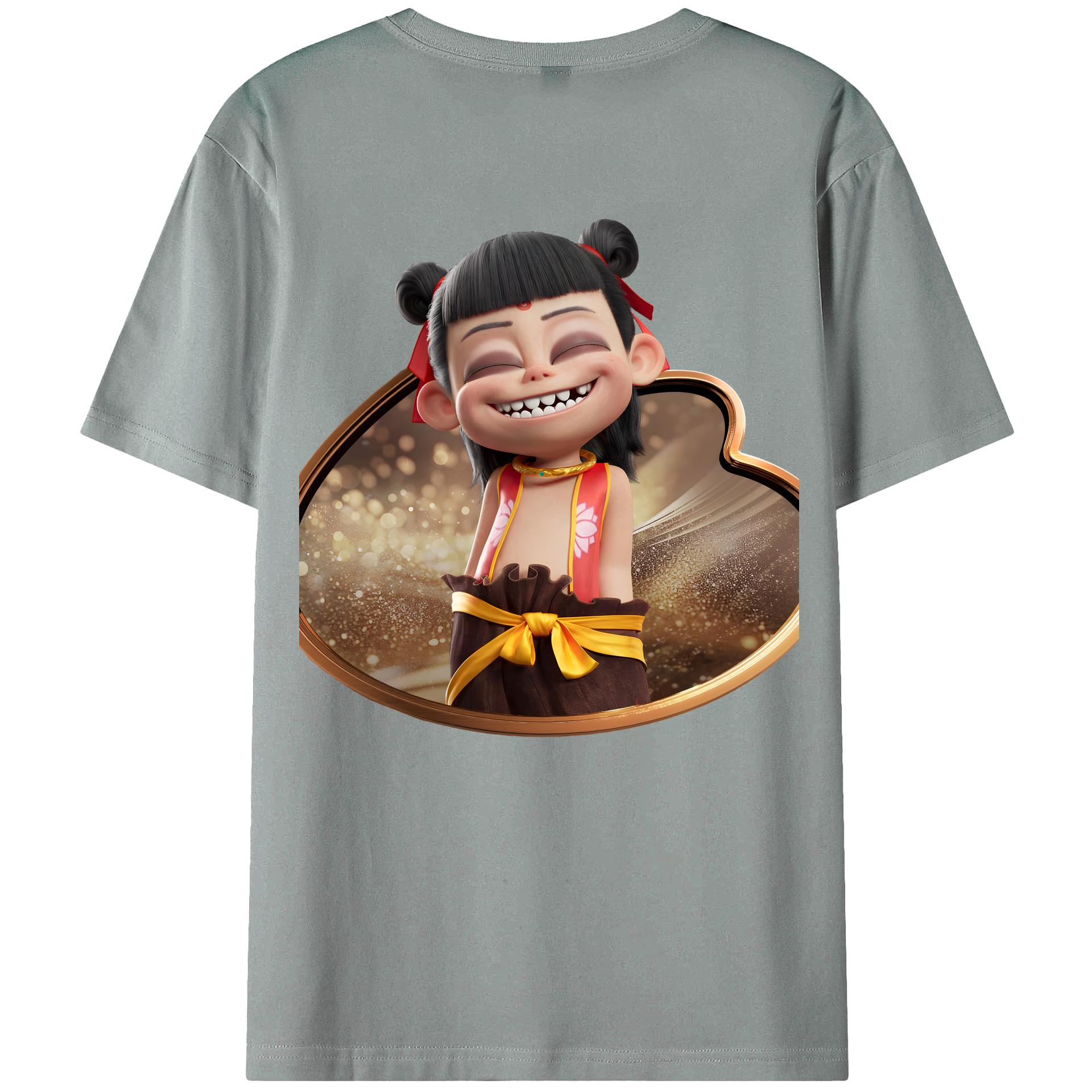 （画像用） Ne Zha 2 ナタ 魔童の大暴れ 綿100％ メンズ半袖Tシャツ（バックプリント） 通気性